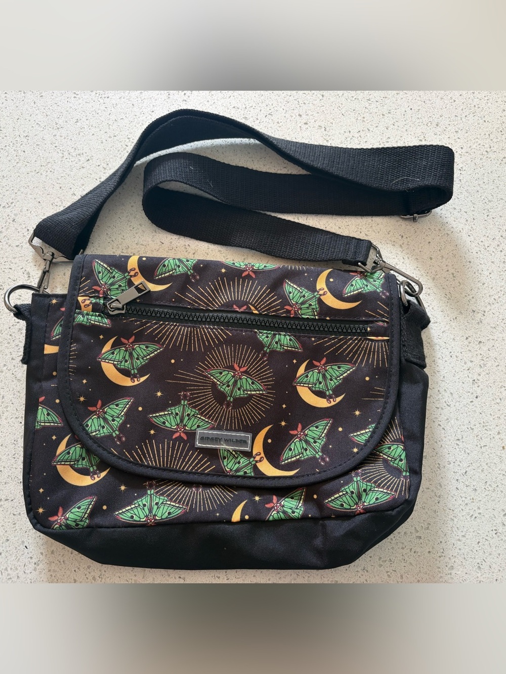 Sipsey Wilder Black Moth & Moon Crossbody Bag